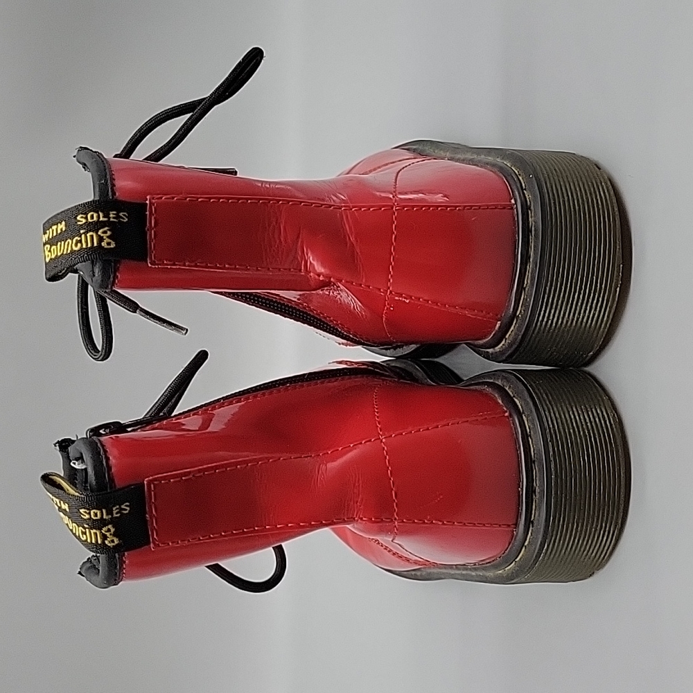 Doc Martens Red Patent Leather Boots Combat Boots - Picture 5 of 11